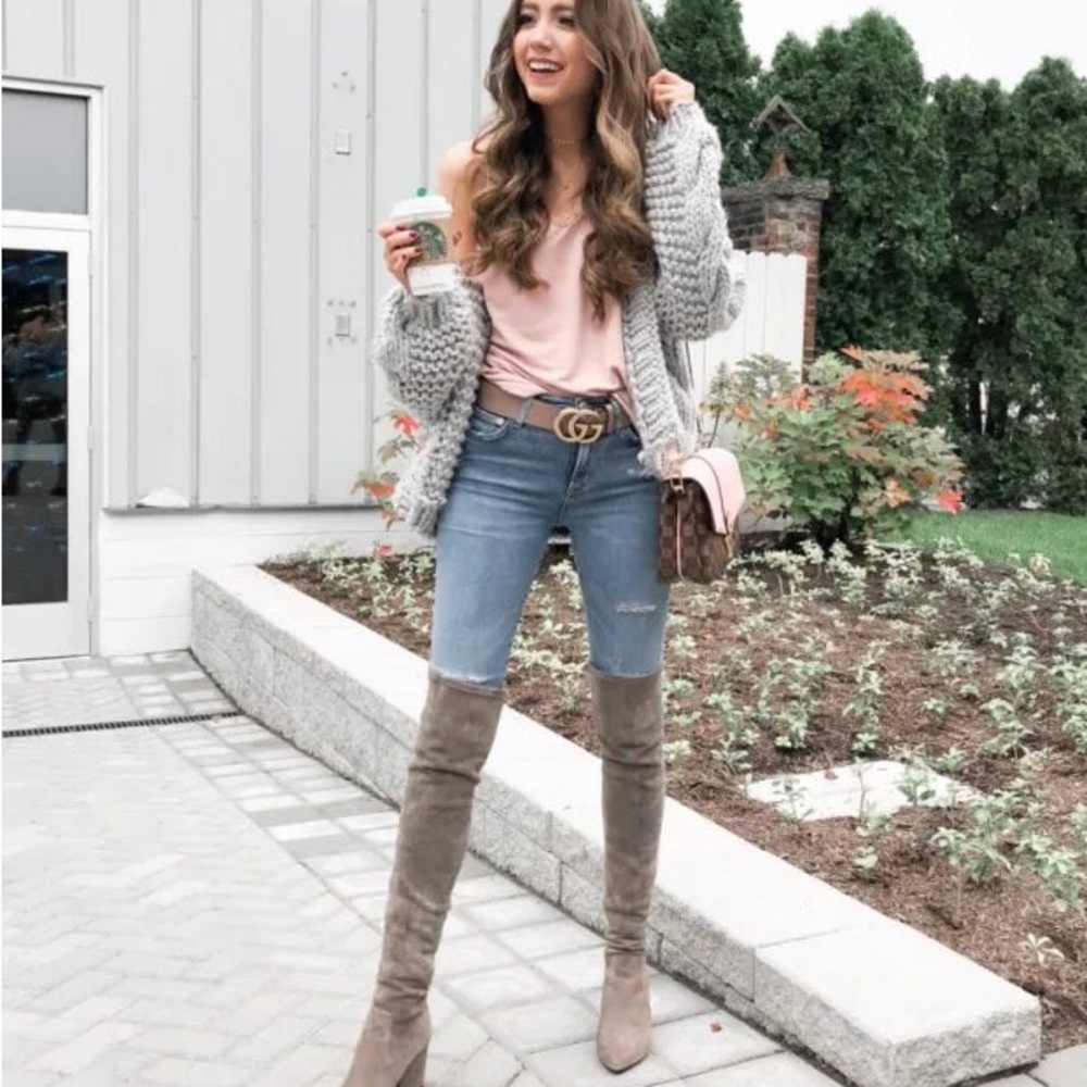 Taupe over the Knee suede leather Boots